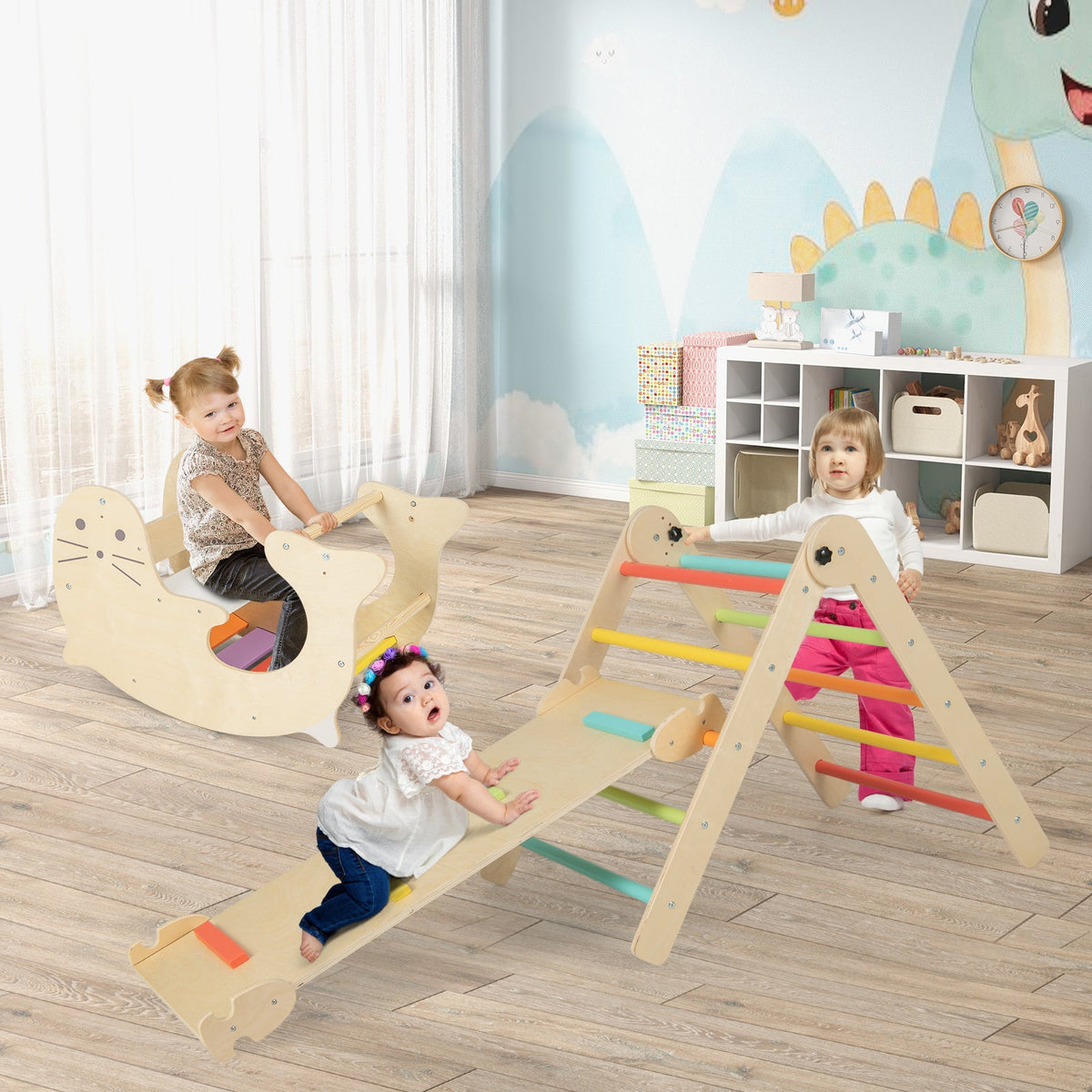 7-in-1 Indoor Climbing Toys for Toddlers with Reversible Ramp