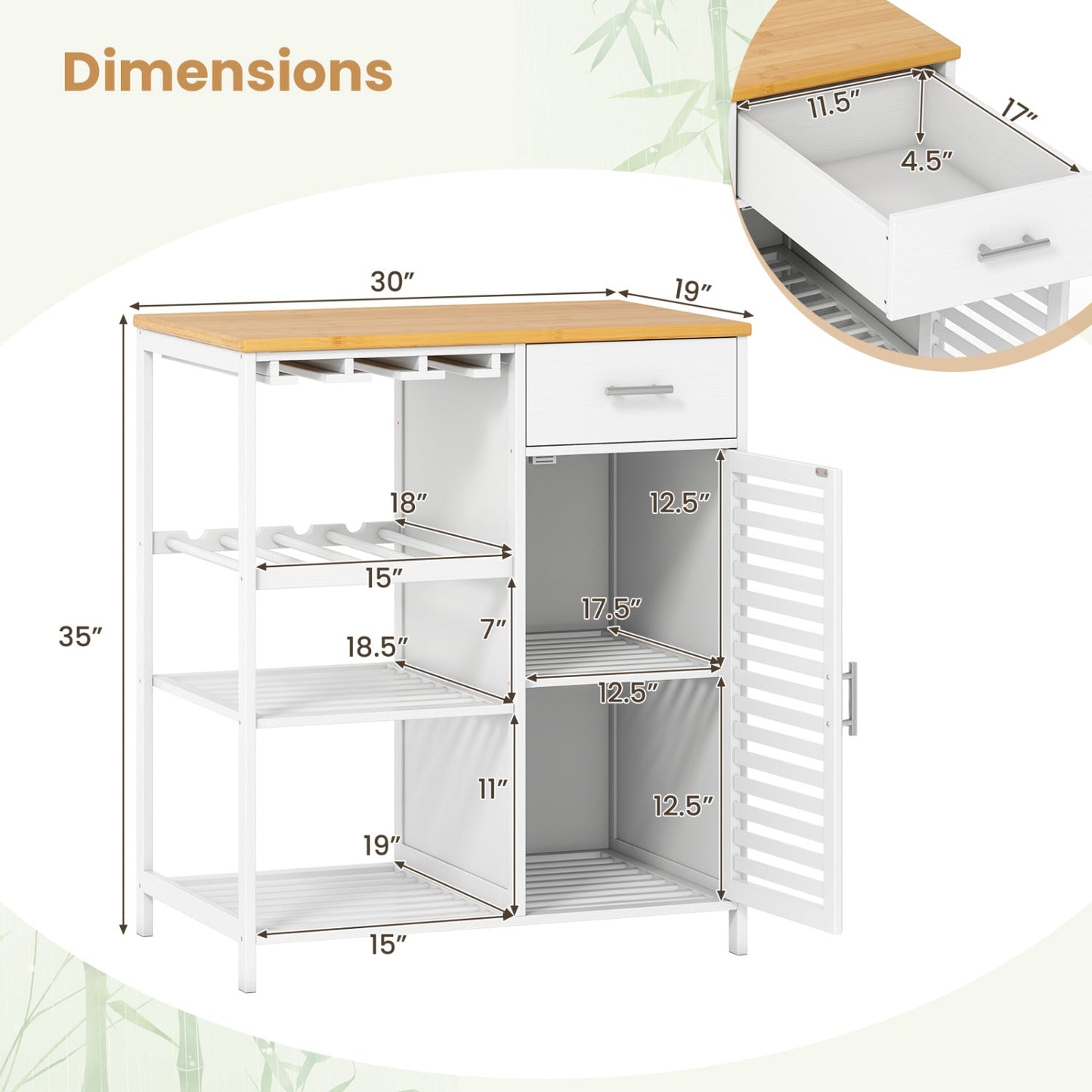 Coffee Bar Cabinet with Wine Rack and Bamboo Top