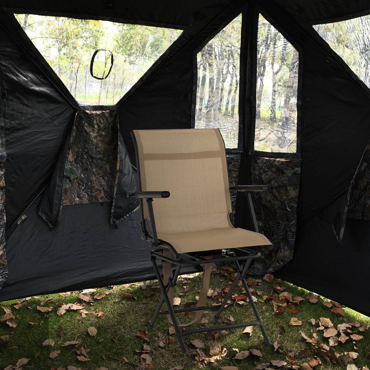 Foldable Swivel Hunting Chair with Mesh Back