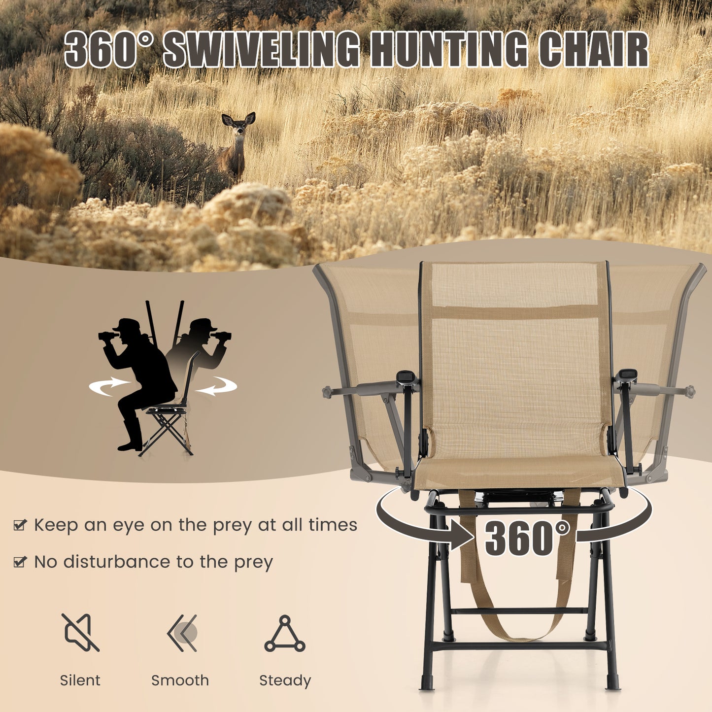 Foldable Swivel Hunting Chair with Mesh Back