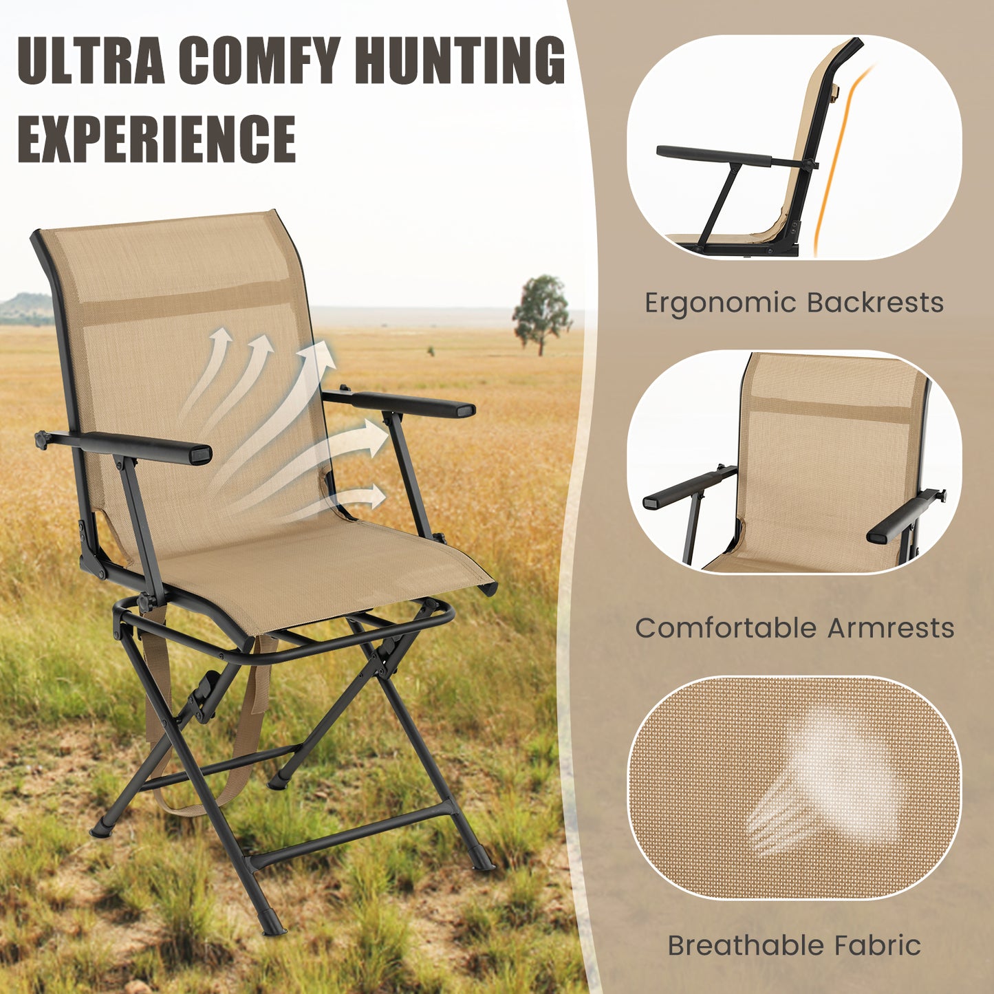 Foldable Swivel Hunting Chair with Mesh Back
