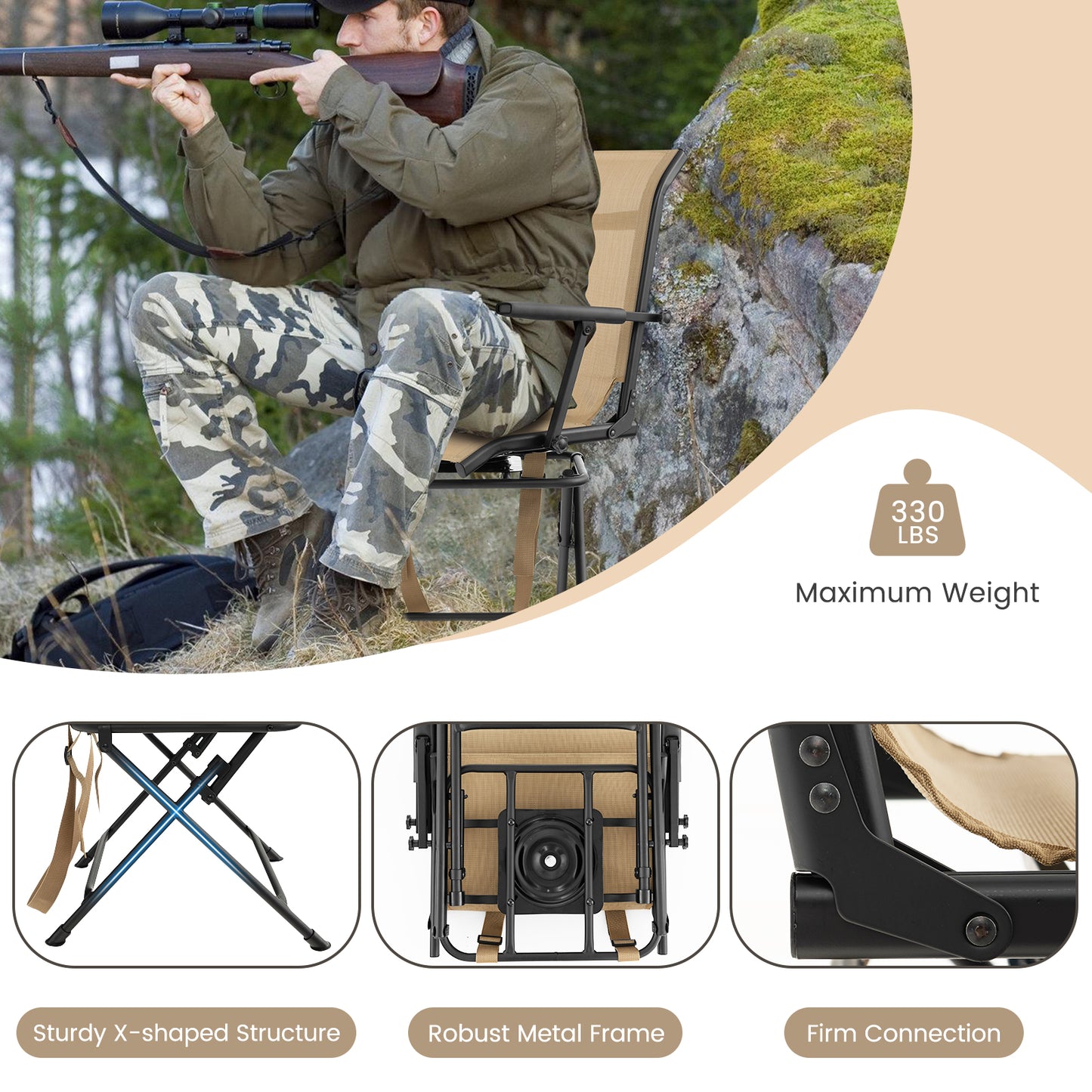 Foldable Swivel Hunting Chair with Mesh Back