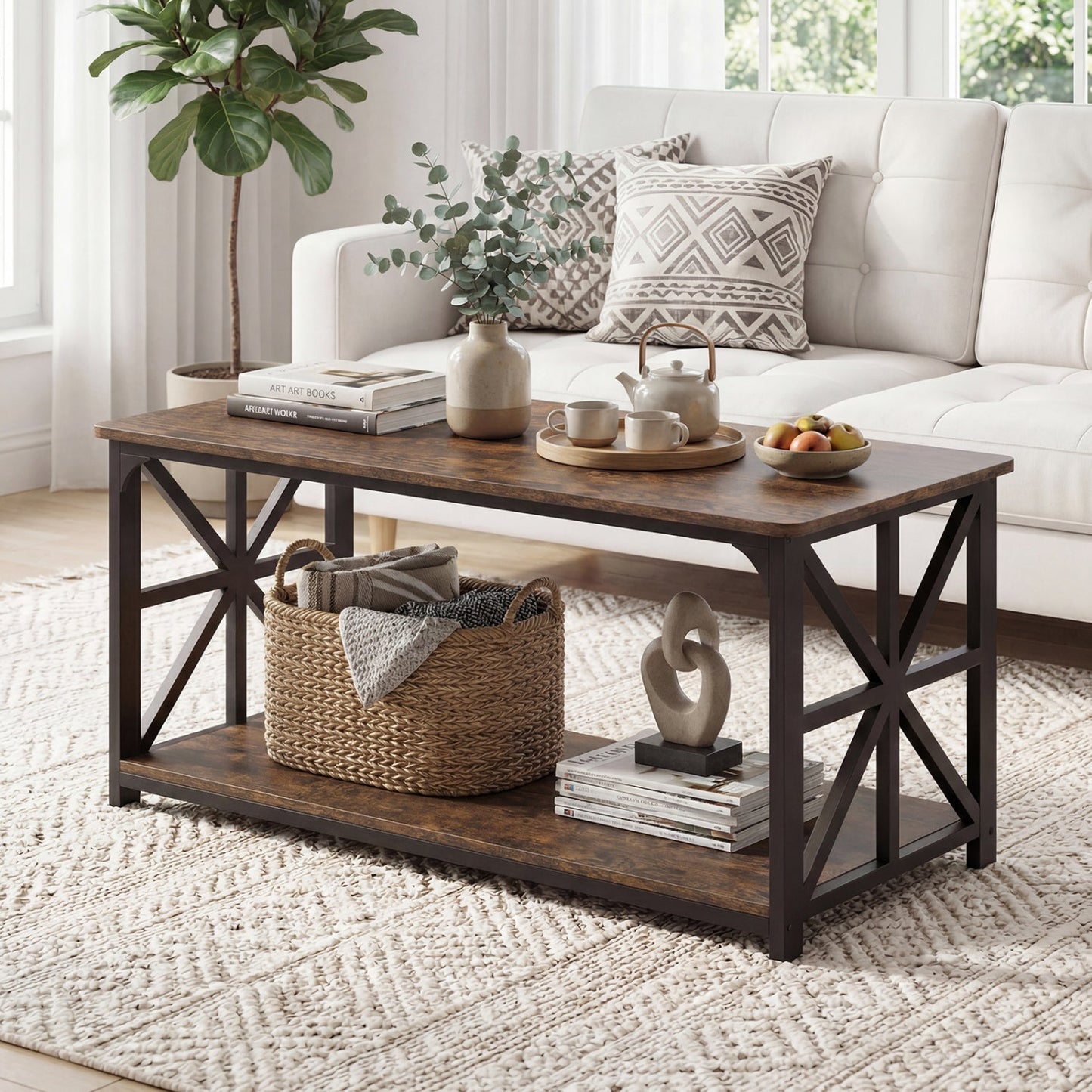 Coffee Table 2-Tier Center Table with Storage Shelf