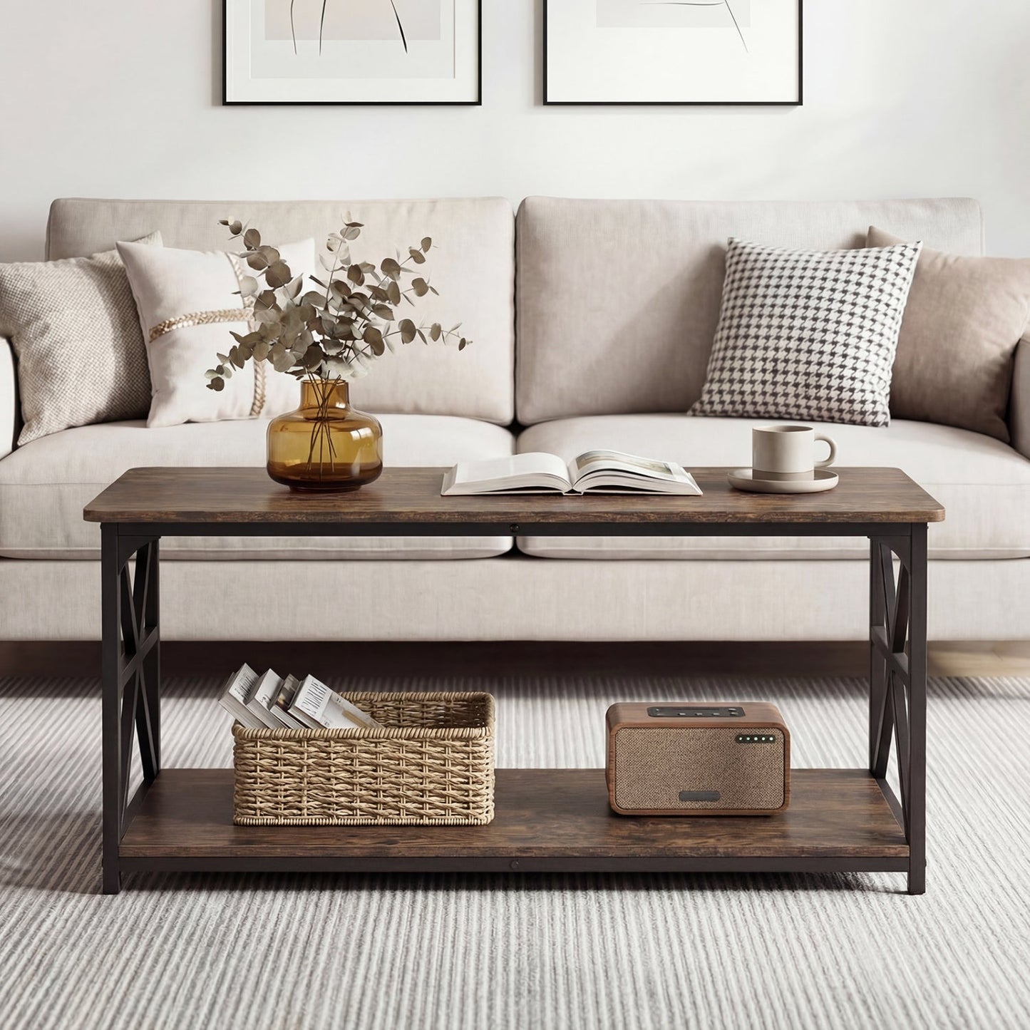 Coffee Table 2-Tier Center Table with Storage Shelf