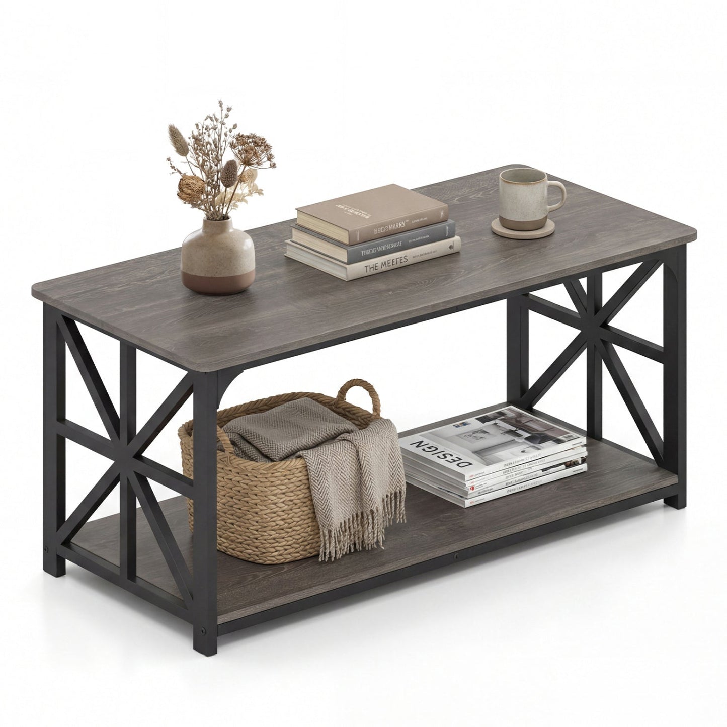 Coffee Table 2-Tier Center Table with Storage Shelf