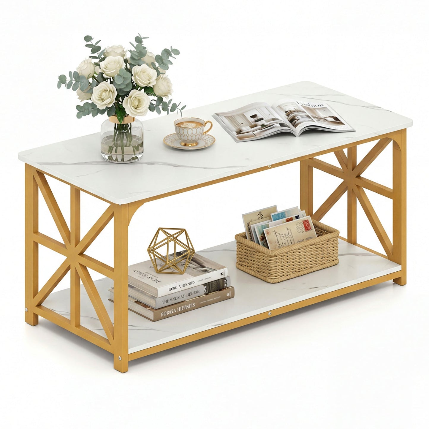 Coffee Table 2-Tier Center Table with Storage Shelf