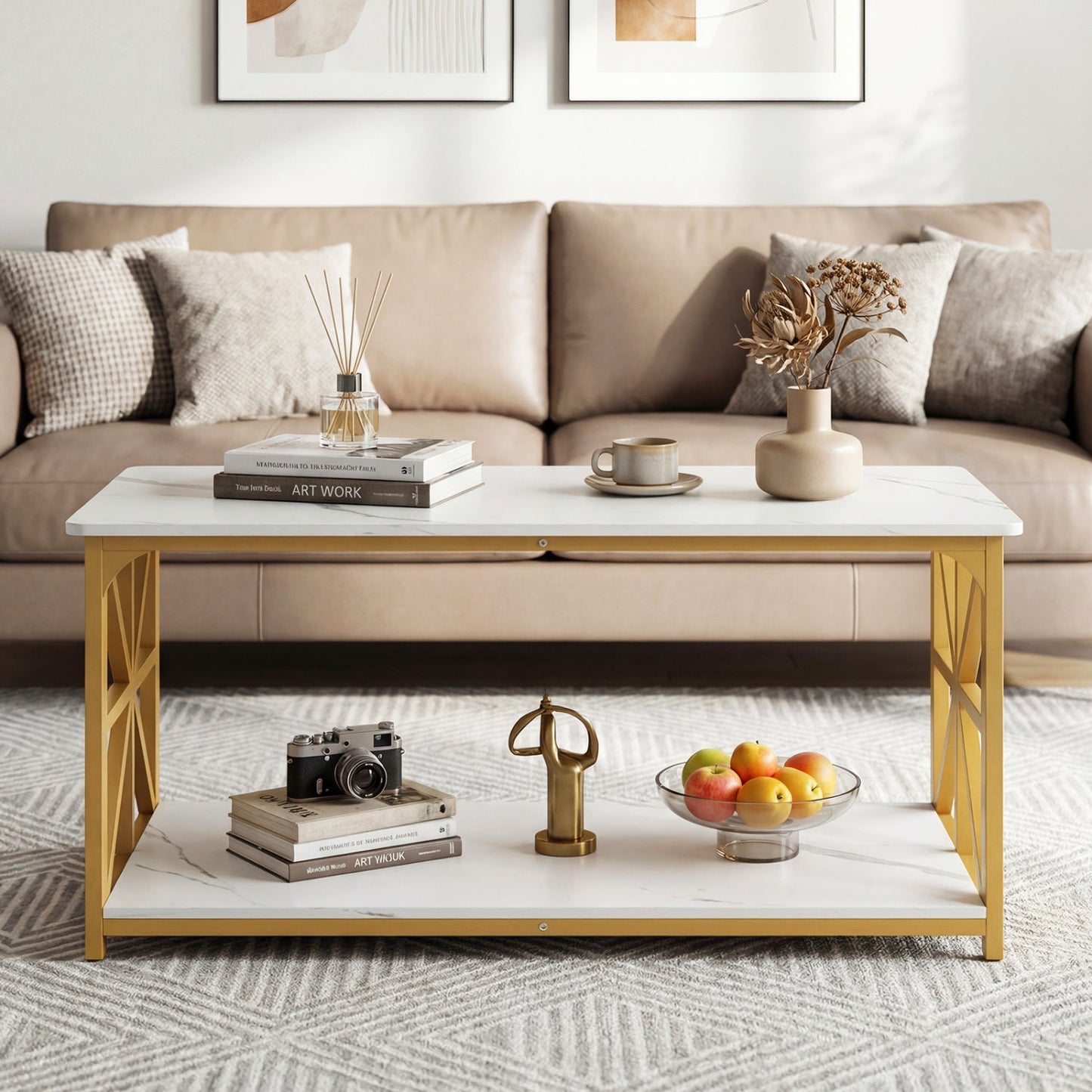 Coffee Table 2-Tier Center Table with Storage Shelf
