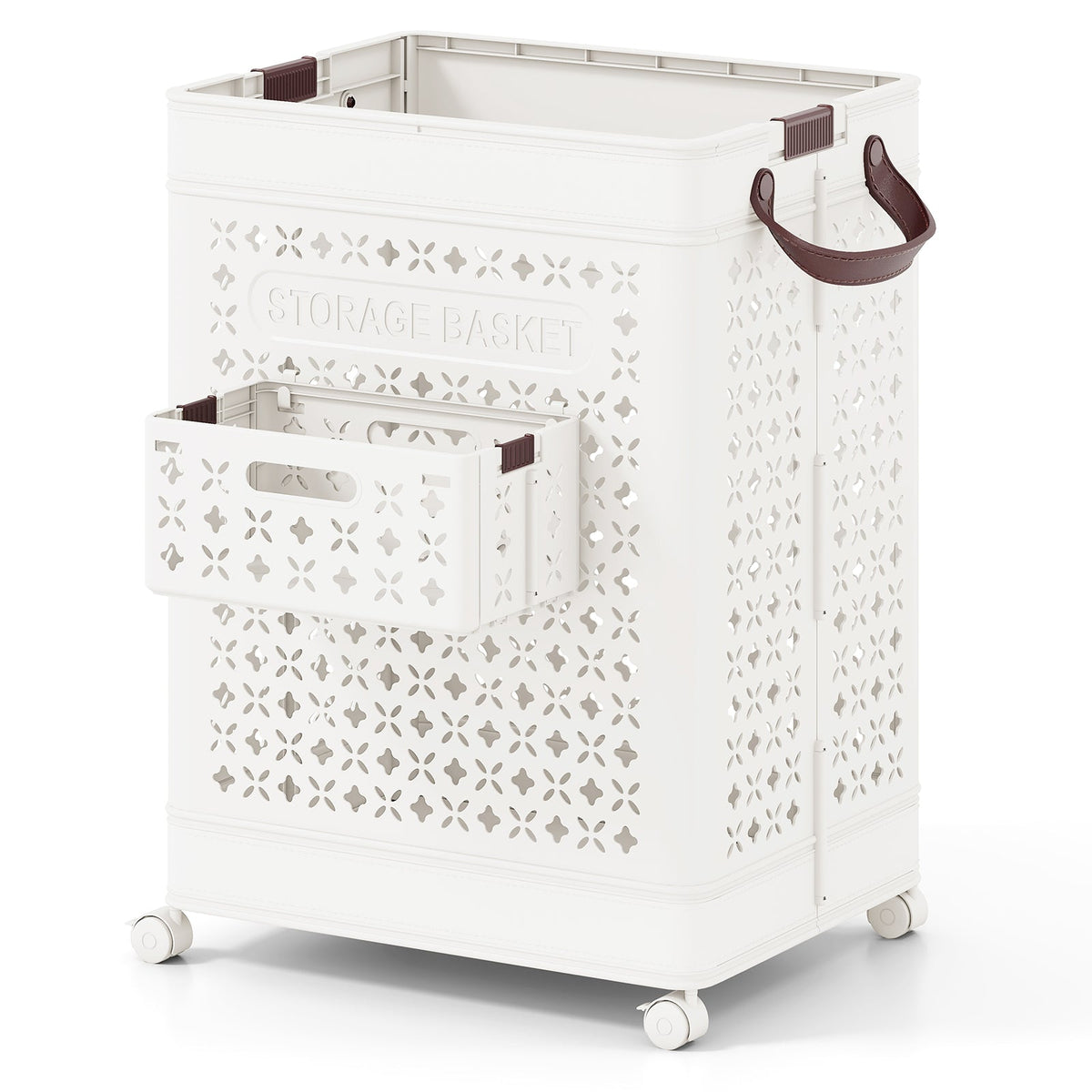 Collapsible Laundry Basket 20 Gallon Plastic Storage Bin-White
