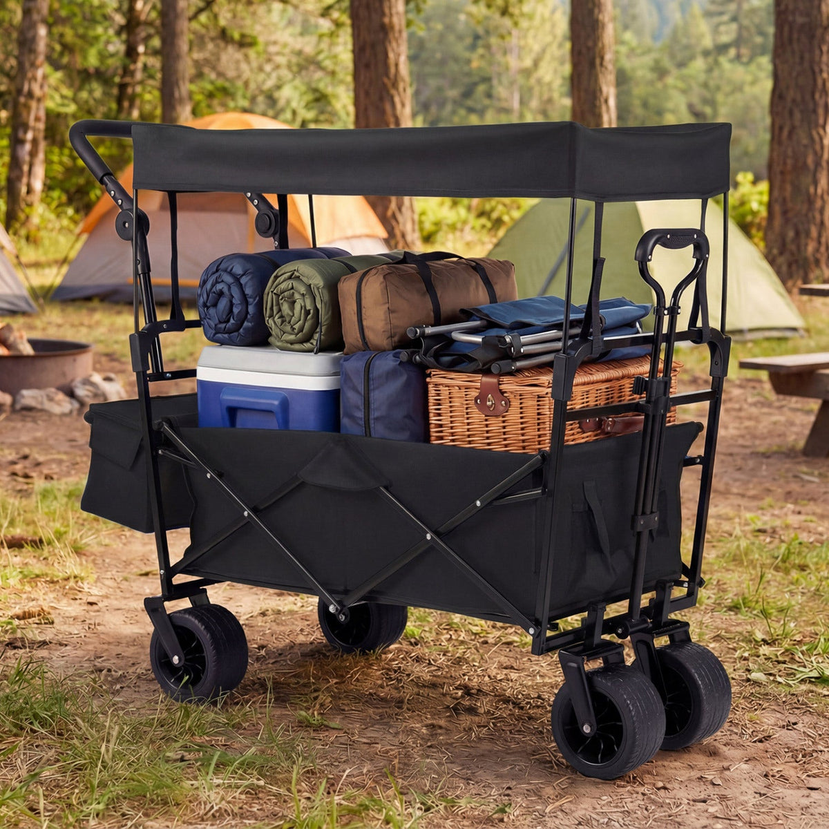 Collapsible Wagon with Removable Canopy and Adjustable Handles