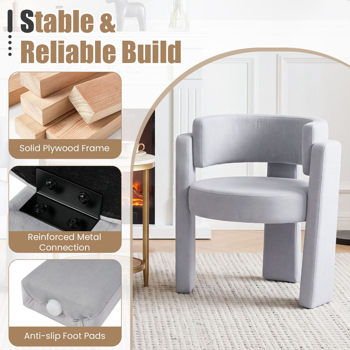 Comfy Upholstered Armchair Modern Velvet Barrel Accent Chair