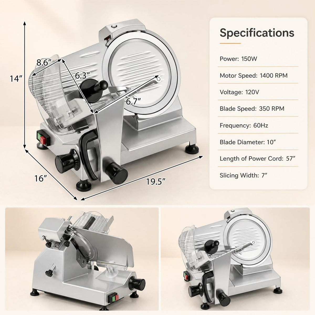 Commercial Meat Slicer with 10" Blade & Adjustable Thickness