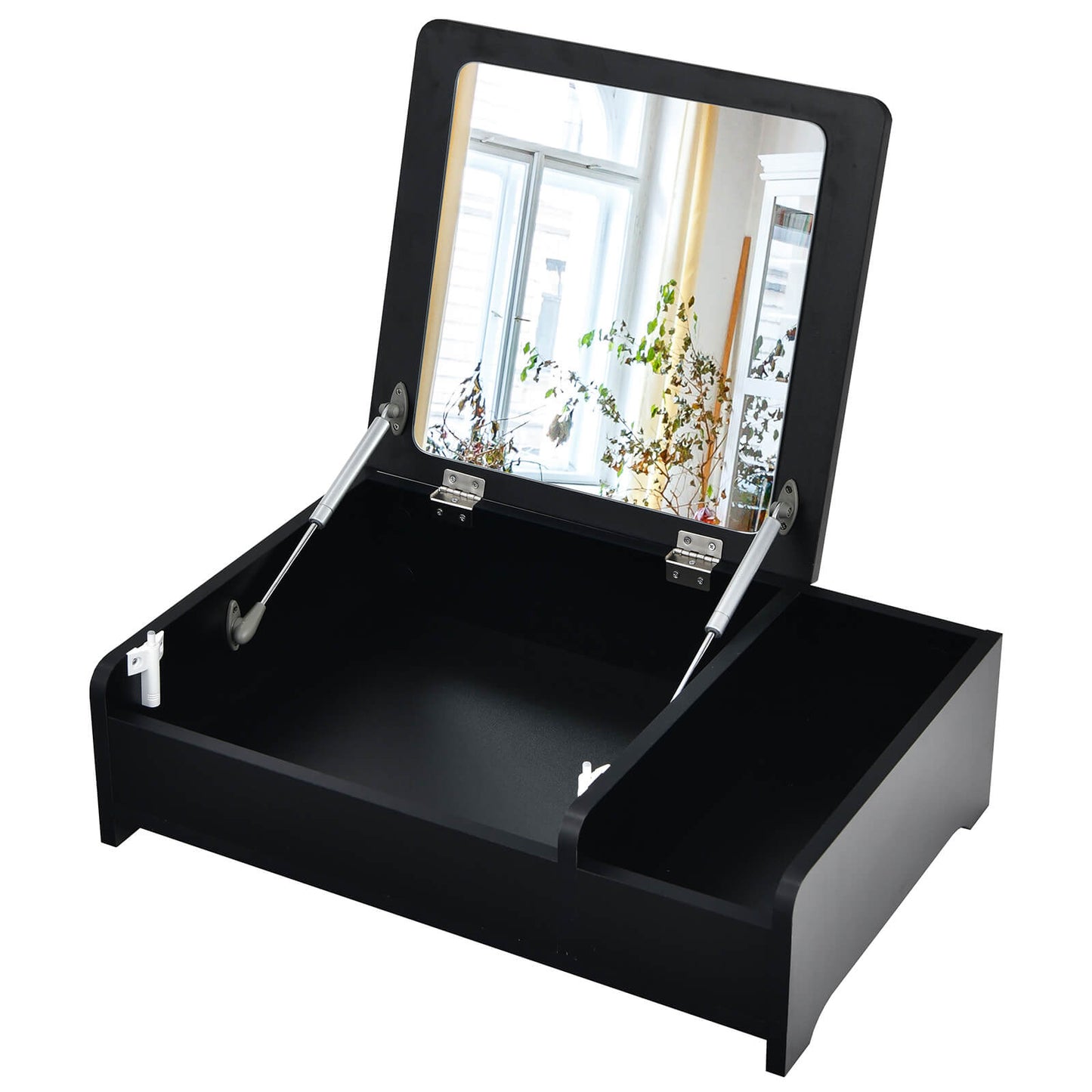 Flip-Top Makeup Vanity Table with Hidden Storage - Black