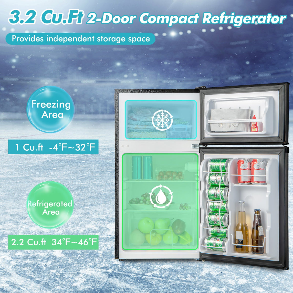 3.2 Cu. Ft Compact Mini Fridge with 5 Temperature Settings