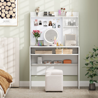 Compact Office Computer Desk with Hutch Magnetic Whiteboard-White