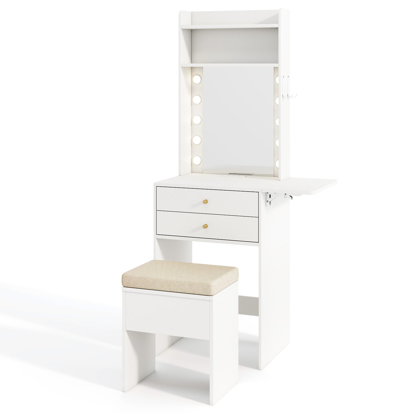 Vanity Desk Set with 3-Color Lighted Mirror and Power Outlets