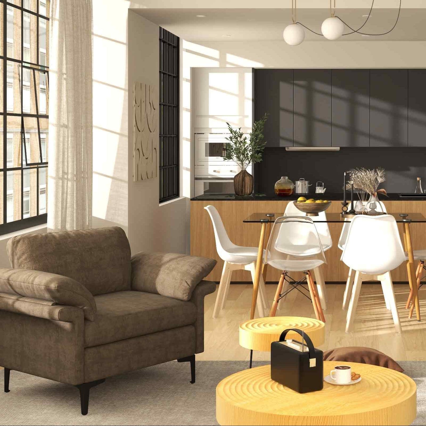 5-Piece Modern Dining Set with Glass Table and Chairs