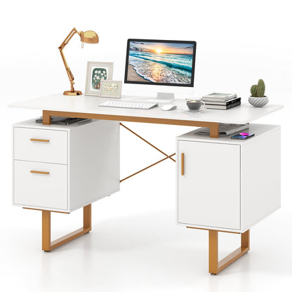 51 Inch Computer Desk with Floating Desktop and Dual Drawers-White