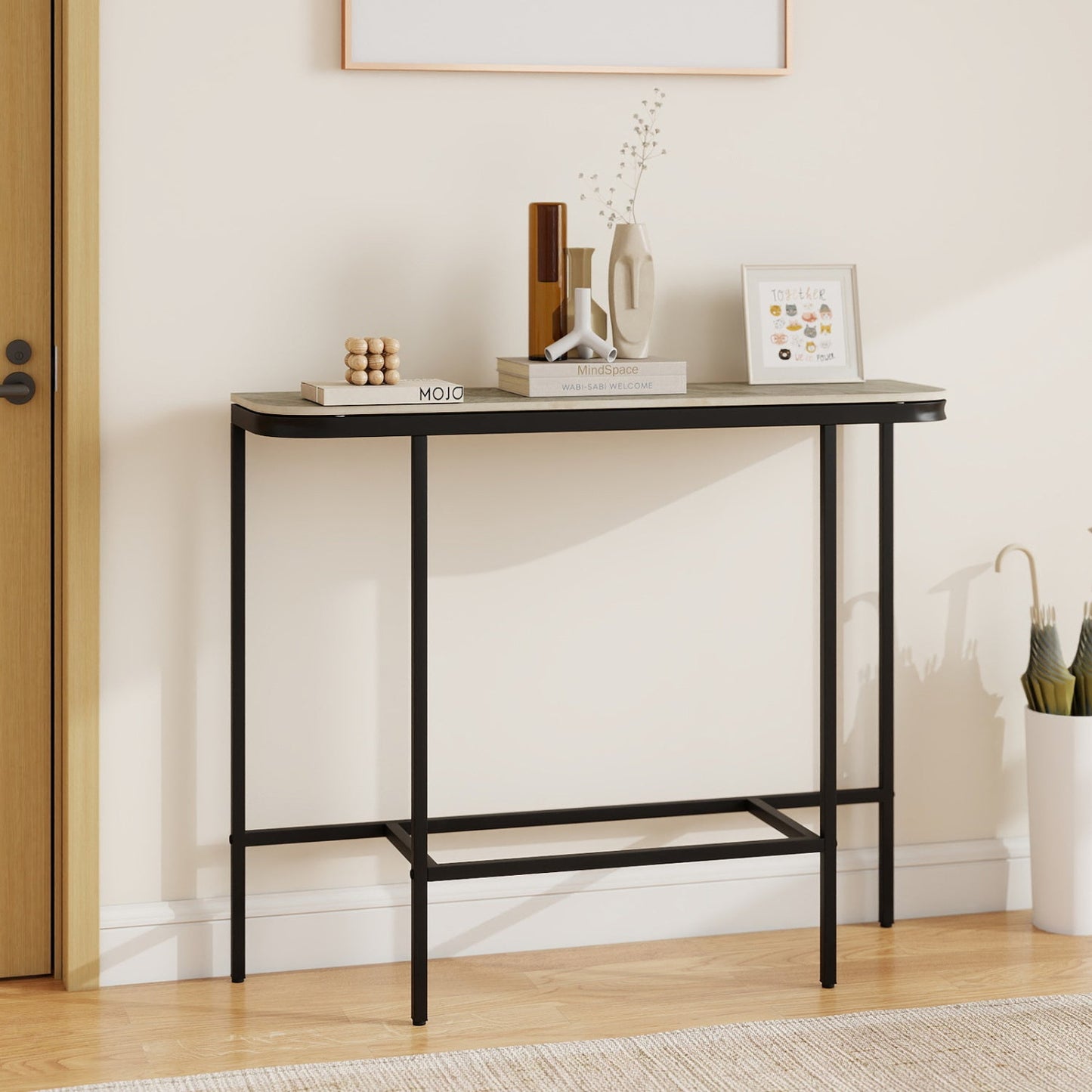 Console Table 44-Inch Entryway Table with Faux Marble Tabletop and Heavy-Duty Metal Frame