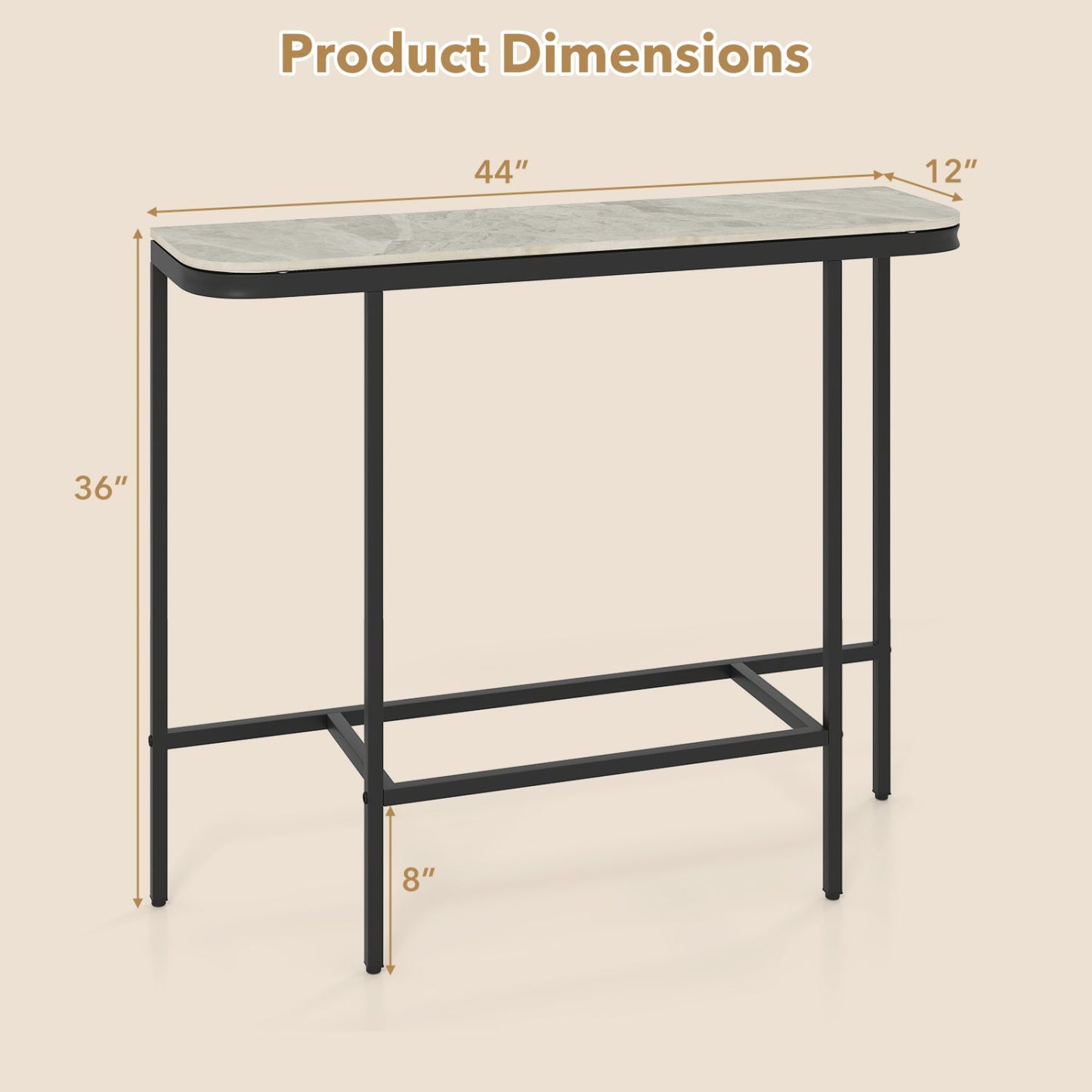 Console Table 44-Inch Entryway Table with Faux Marble Tabletop and Heavy-Duty Metal Frame