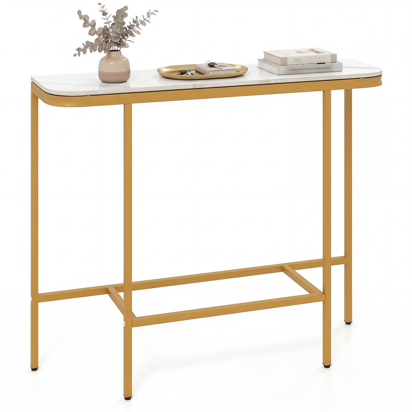 Console Table 44-Inch Entryway Table with Faux Marble Tabletop and Heavy-Duty Metal Frame