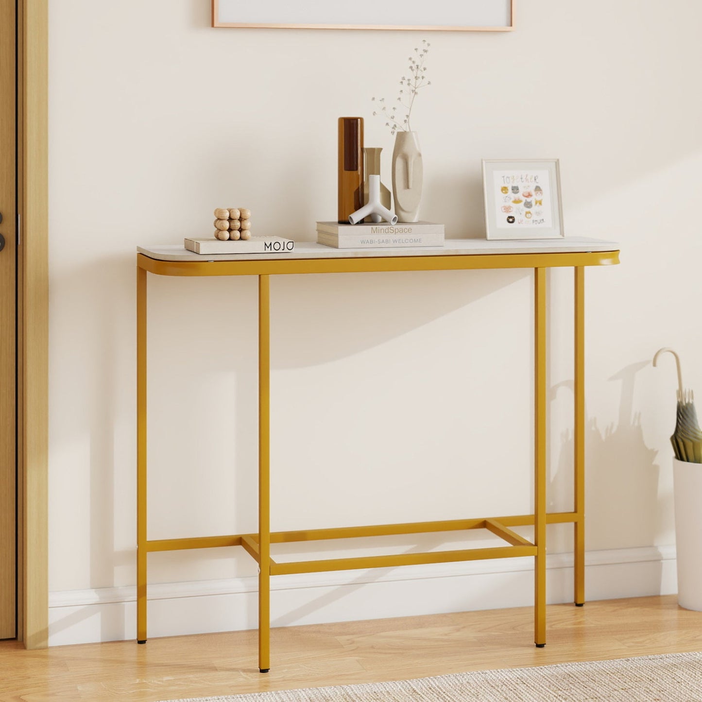 Console Table 44-Inch Entryway Table with Faux Marble Tabletop and Heavy-Duty Metal Frame