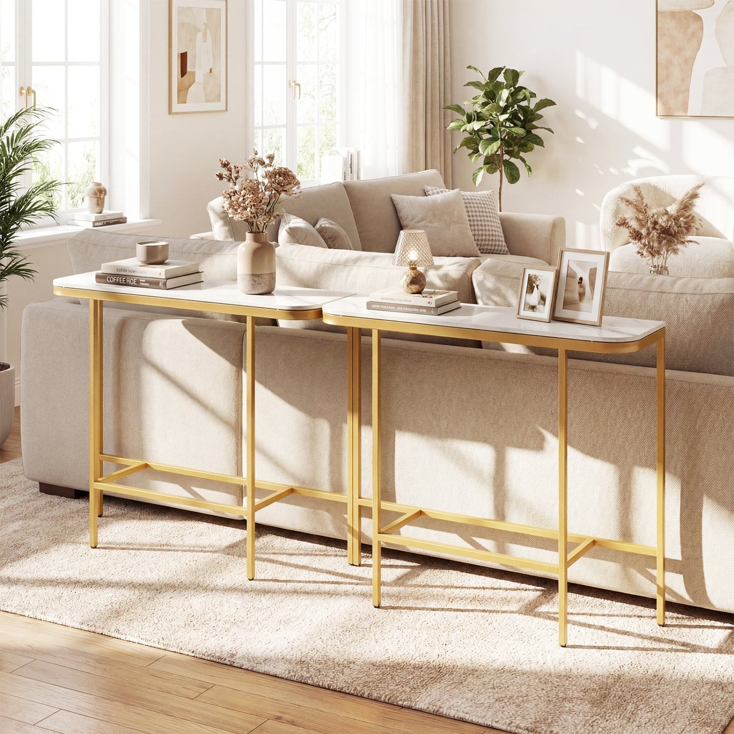Console Table 44-Inch Entryway Table with Faux Marble Tabletop and Heavy-Duty Metal Frame