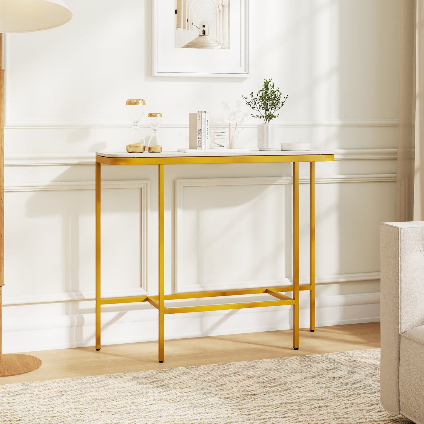 Console Table 44-Inch Entryway Table with Faux Marble Tabletop and Heavy-Duty Metal Frame