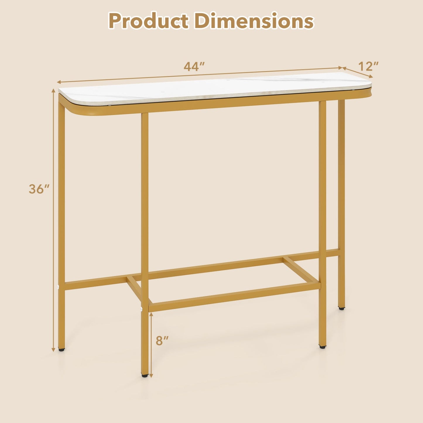Console Table 44-Inch Entryway Table with Faux Marble Tabletop and Heavy-Duty Metal Frame