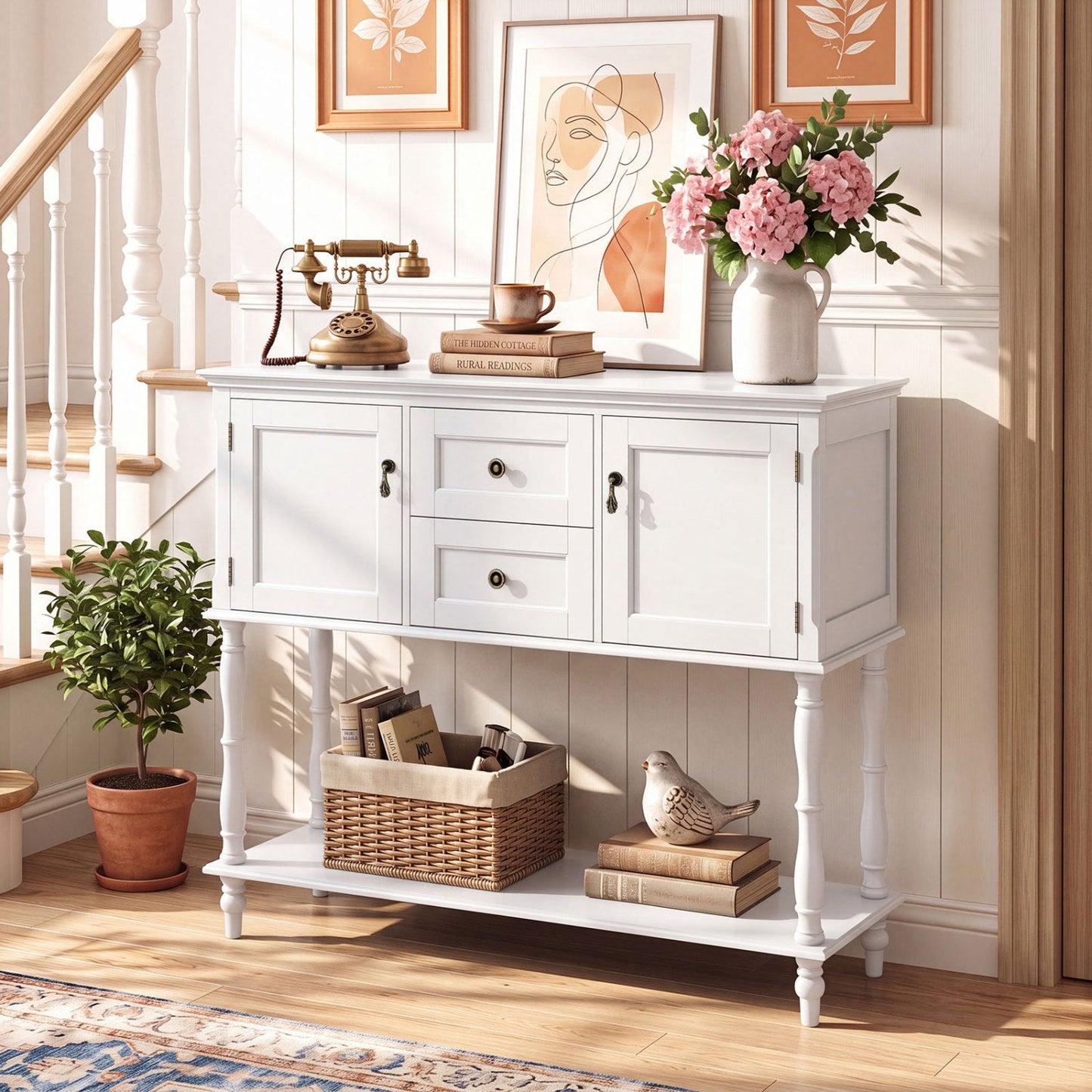 Console Table with 2 Drawers and Storage Cabinets