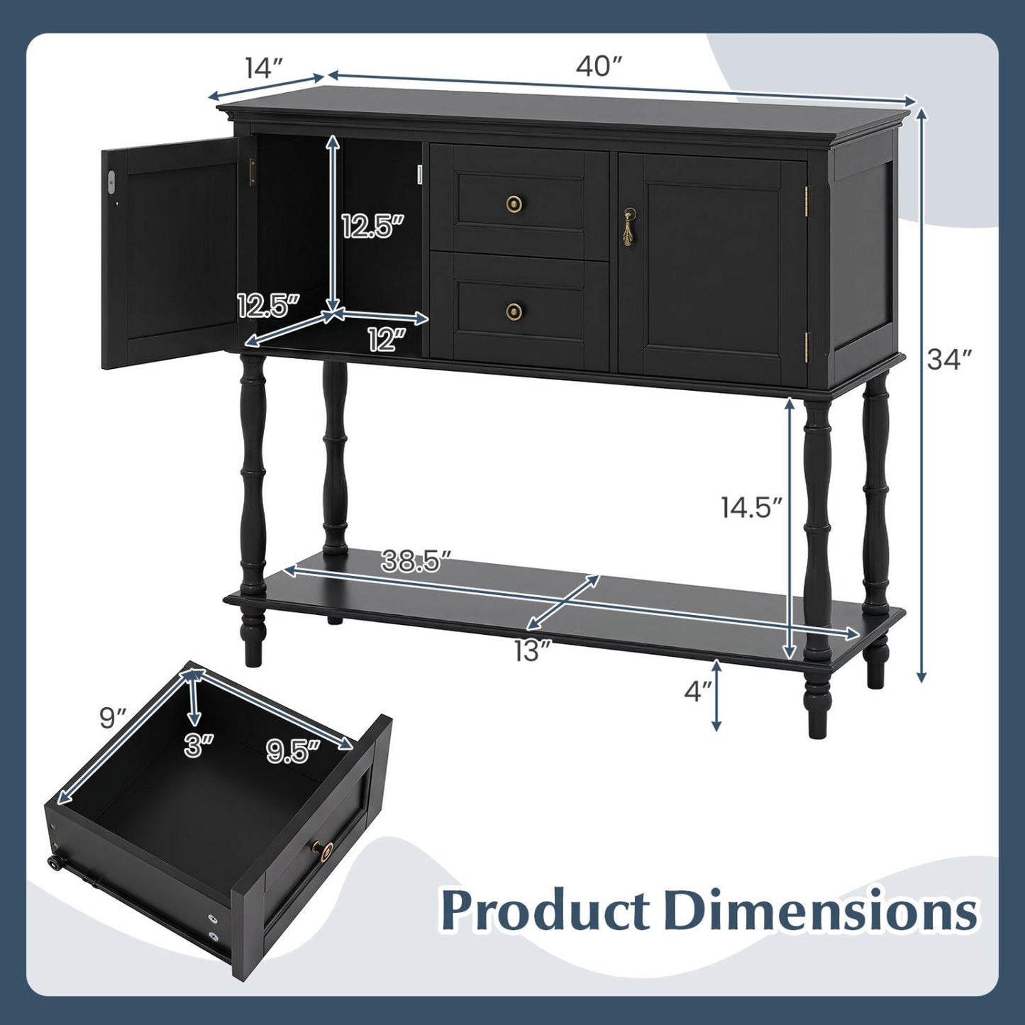 Console Table with 2 Drawers and Storage Cabinets
