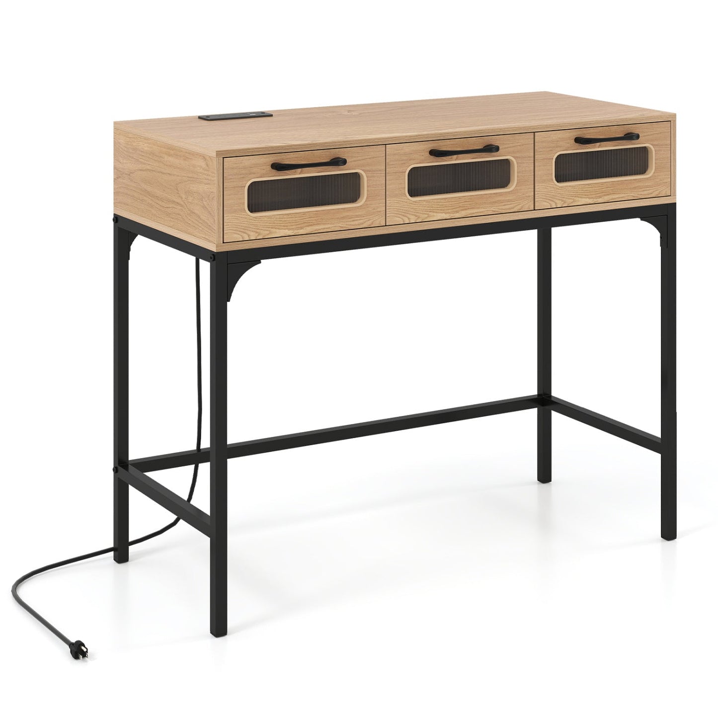 Console Table with LED Lighting and Charging Station for Living Room and Hallway