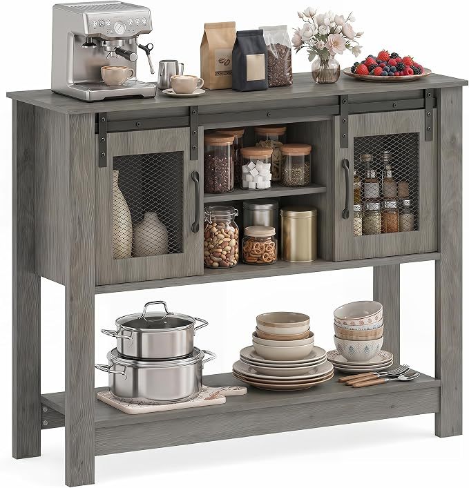 Console Table with Sliding Barn Doors and Storage - Gray