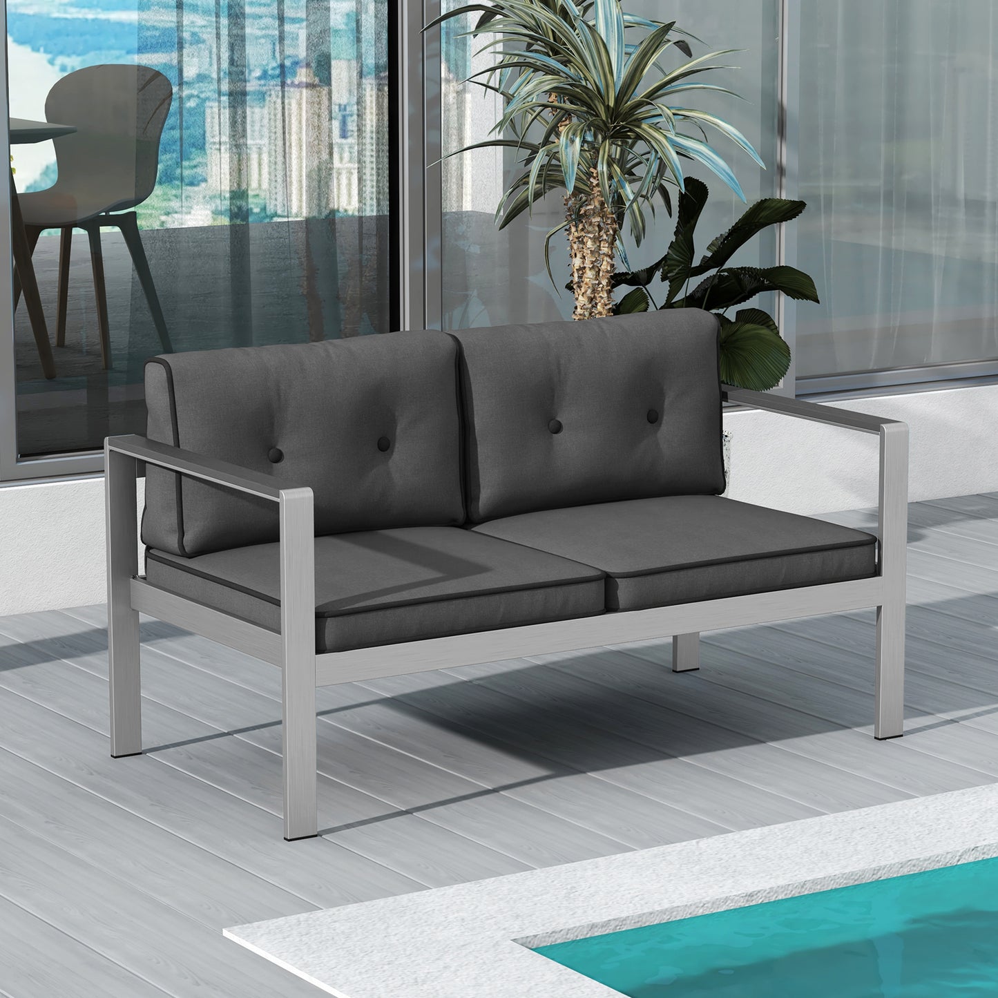 2-Person Outdoor Sofa with WPC Armrests and Cushions