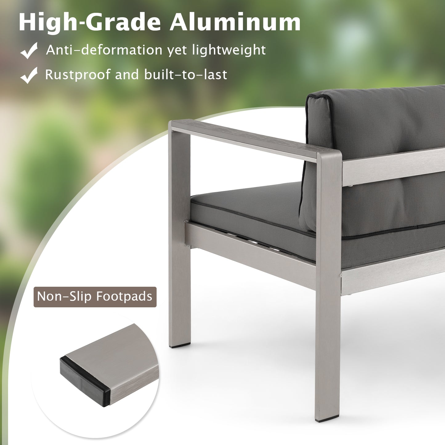 2-Person Outdoor Sofa with WPC Armrests and Cushions