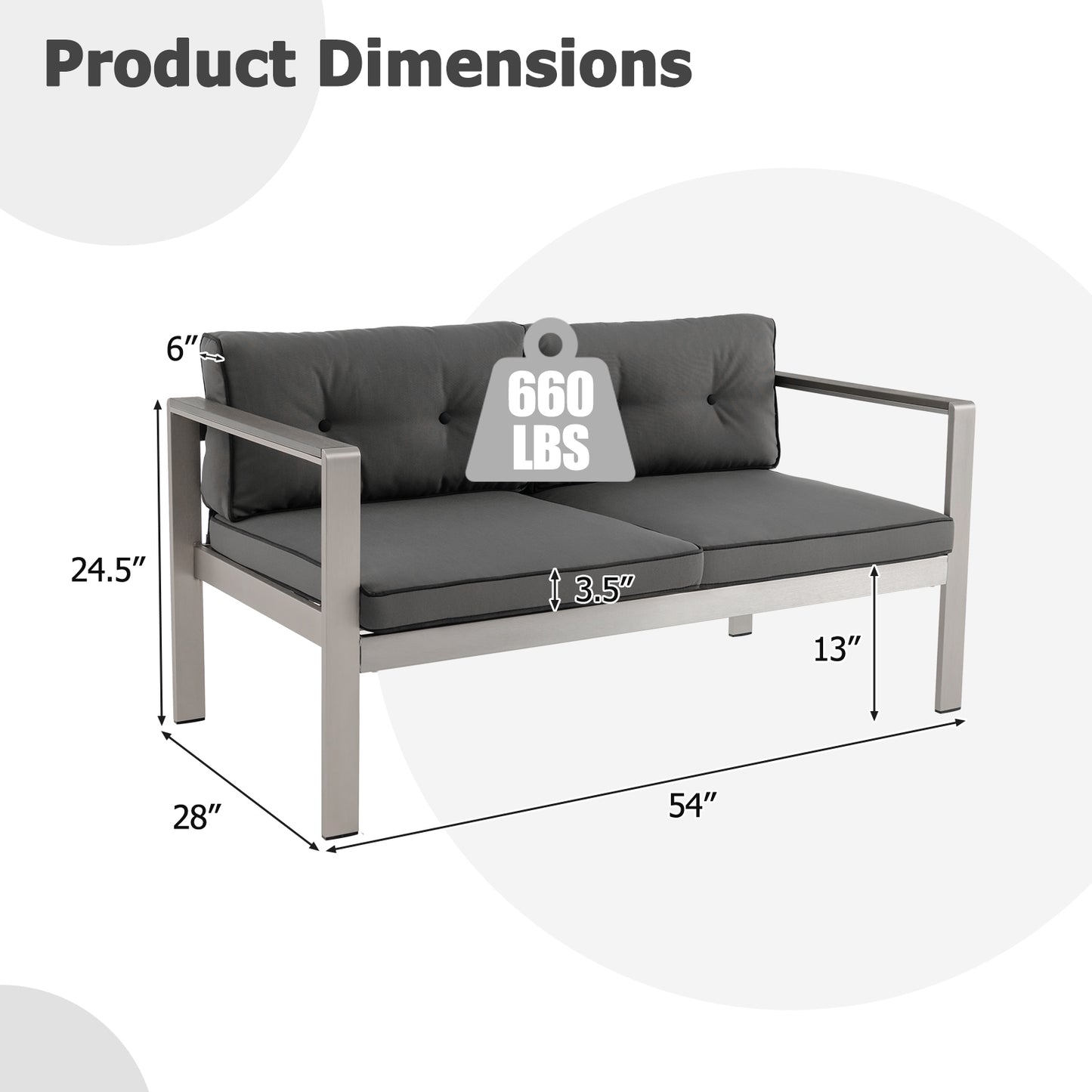 2-Person Outdoor Sofa with WPC Armrests and Cushions