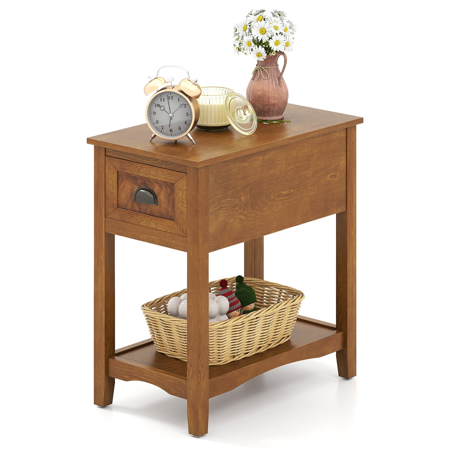 Chair Side End Table with Drawer and Shelf