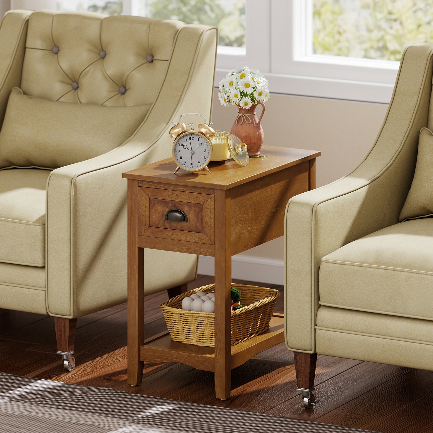 Chair Side End Table with Drawer and Shelf