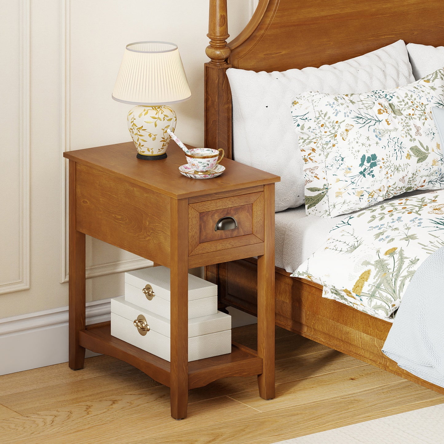 Chair Side End Table with Drawer and Shelf
