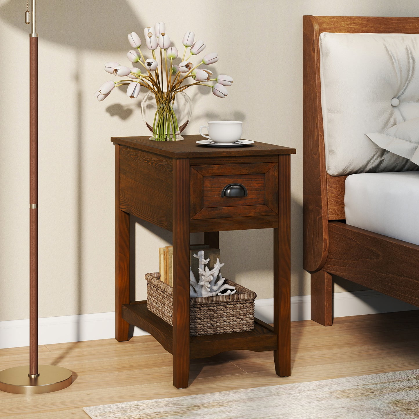 Chair Side End Table with Drawer and Shelf