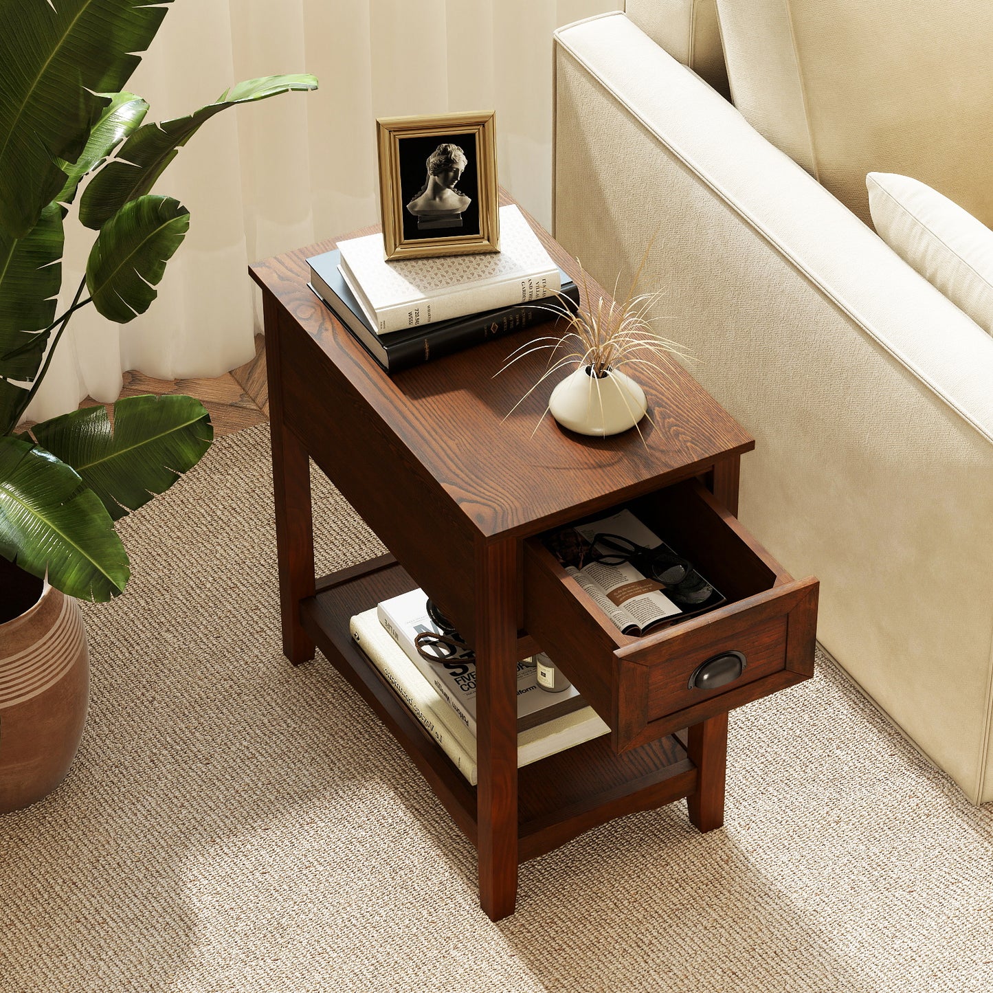 Chair Side End Table with Drawer and Shelf