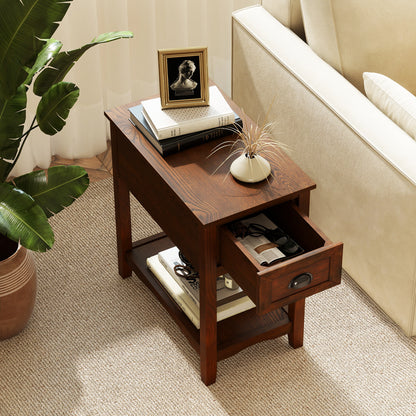 Chair Side End Table with Drawer and Shelf