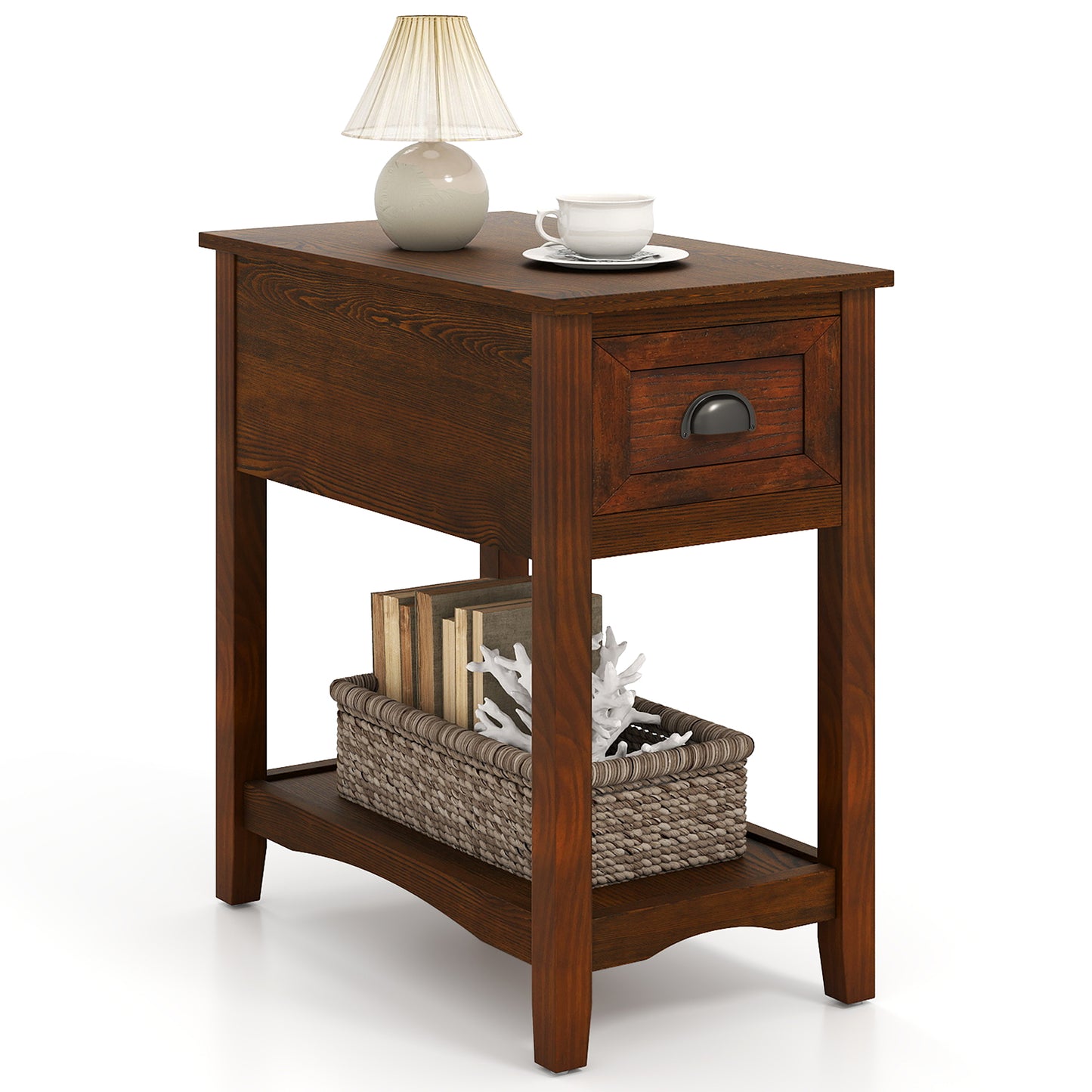 Chair Side End Table with Drawer and Shelf