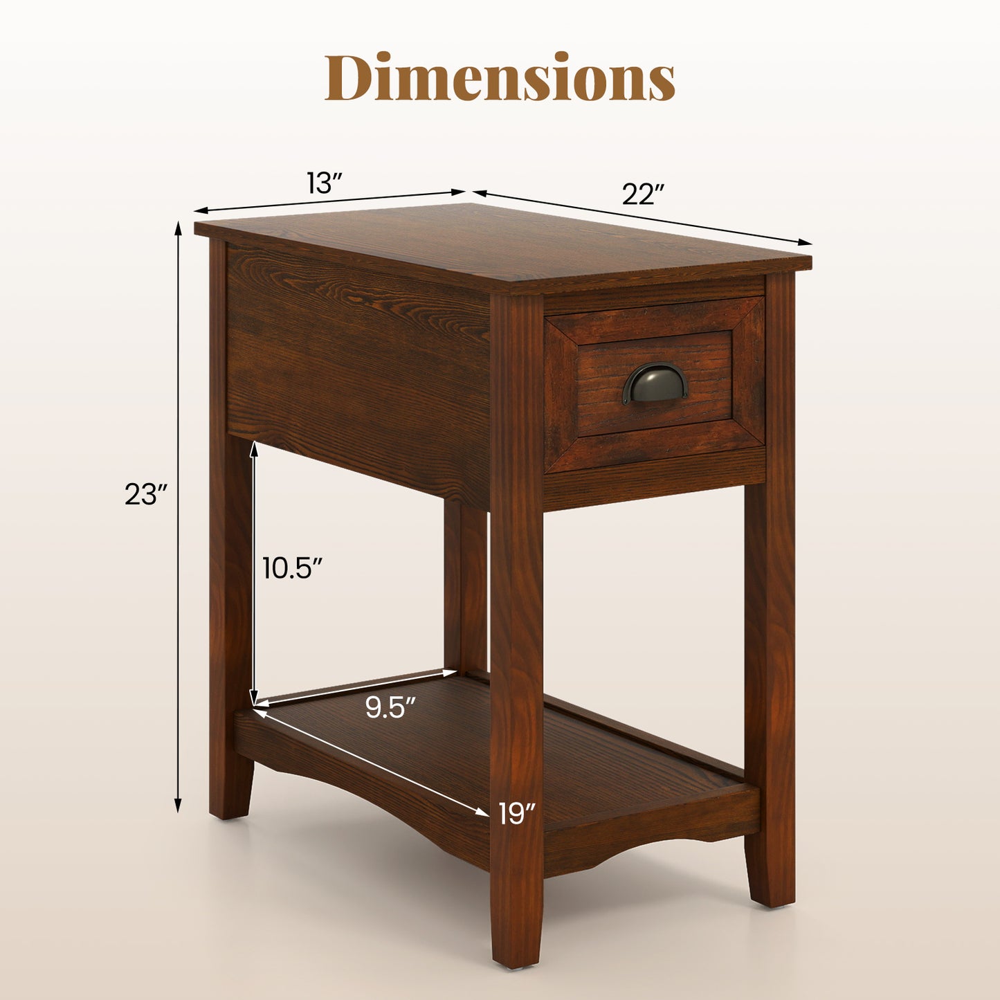 Chair Side End Table with Drawer and Shelf