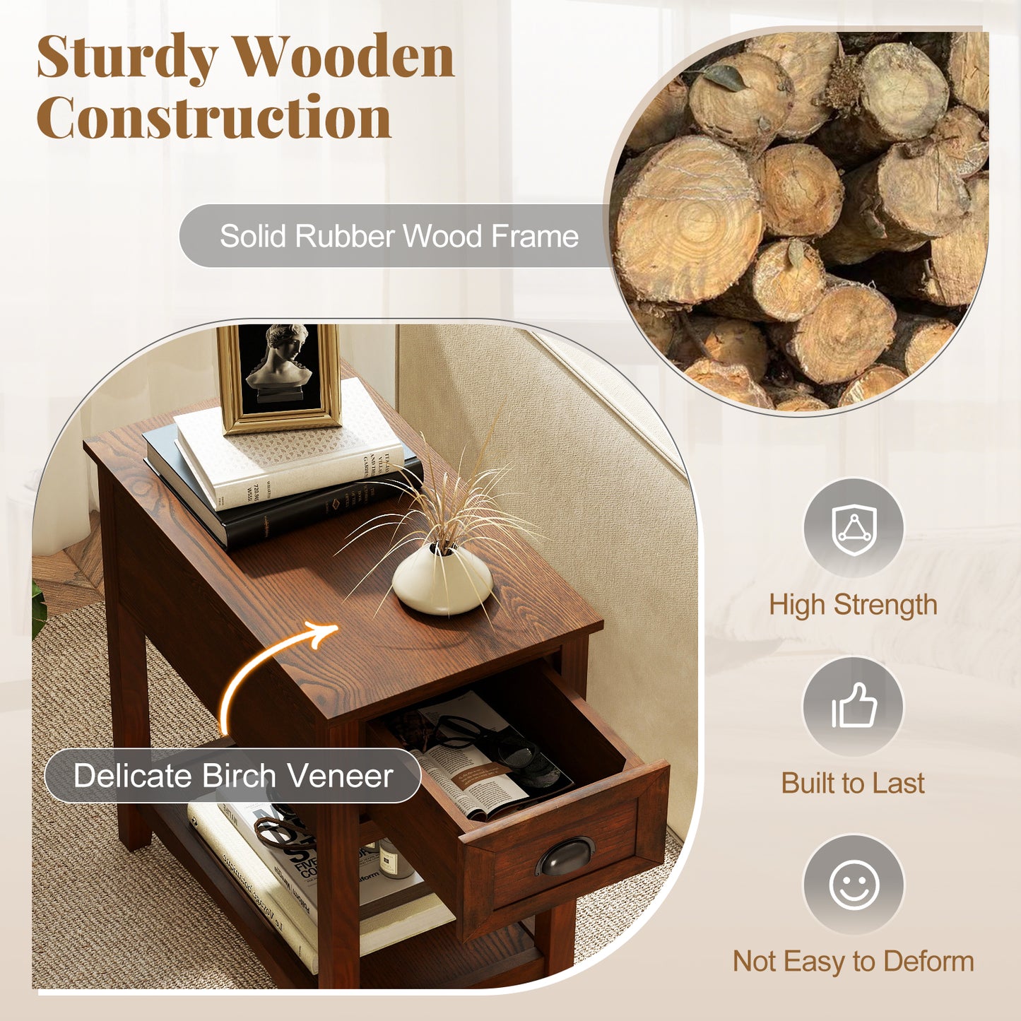 Chair Side End Table with Drawer and Shelf
