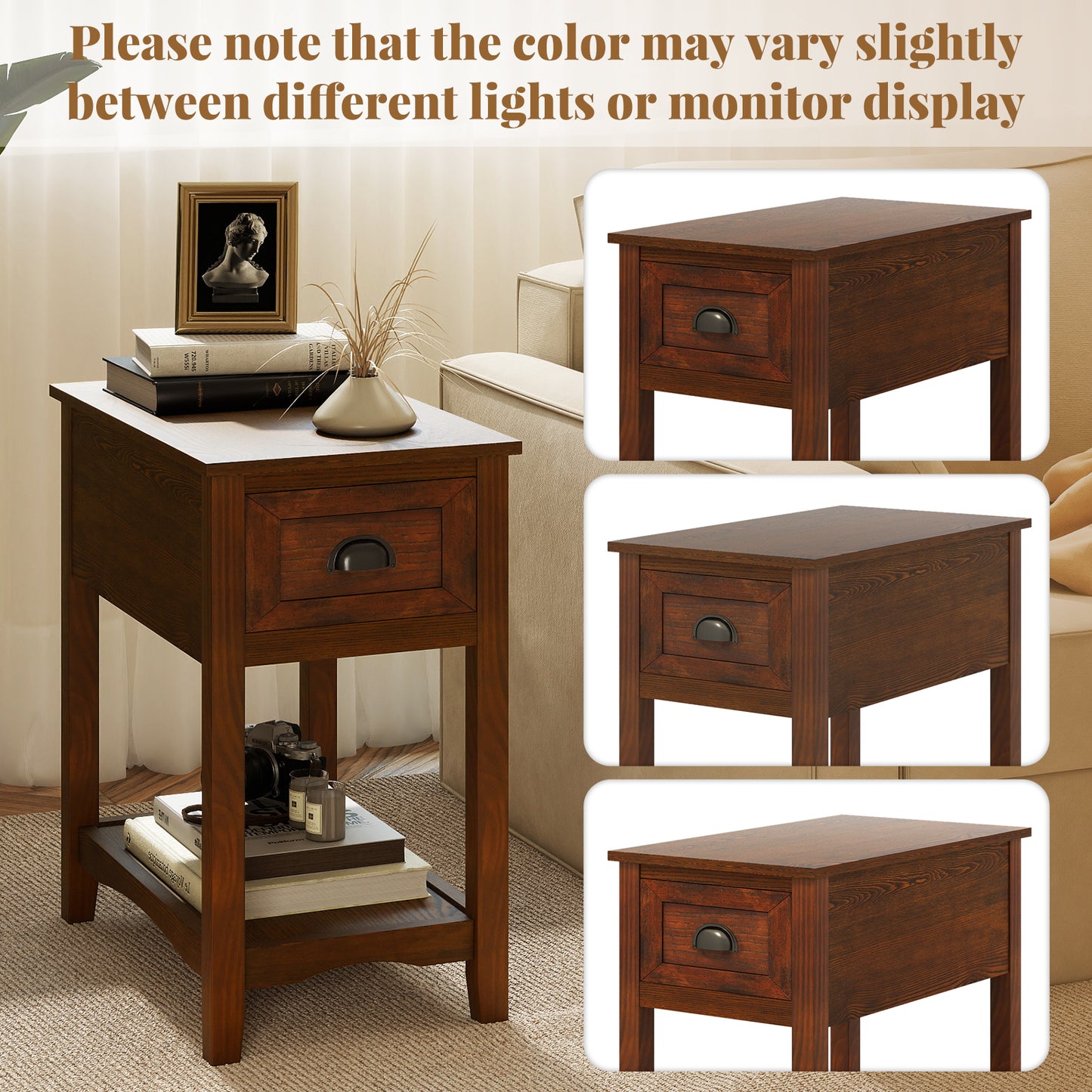Chair Side End Table with Drawer and Shelf