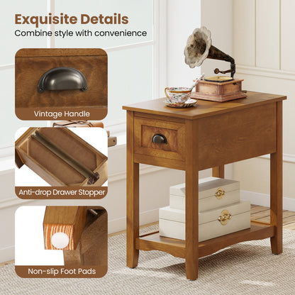Chair Side End Table with Drawer and Shelf
