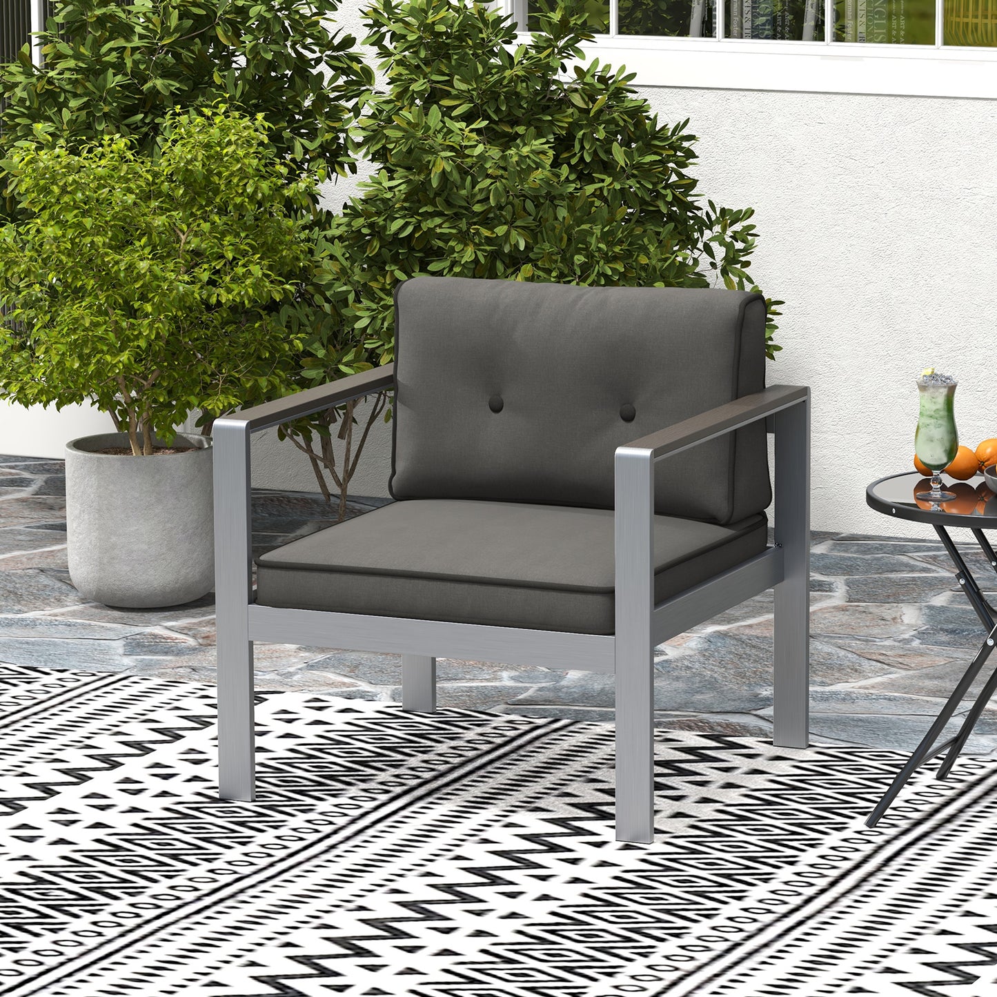 Contemporary Outdoor Sofa Chair with WPC Armrests - Gray