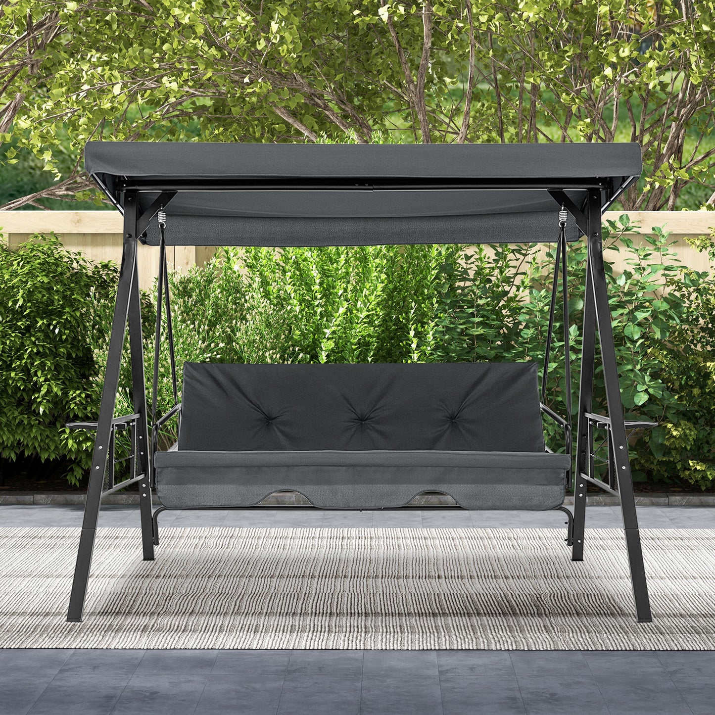 3-Seat Convertible Patio Swing with Adjustable Canopy