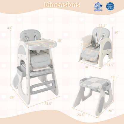 Convertible Baby High Chair with Adjustable Backrest & Tray
