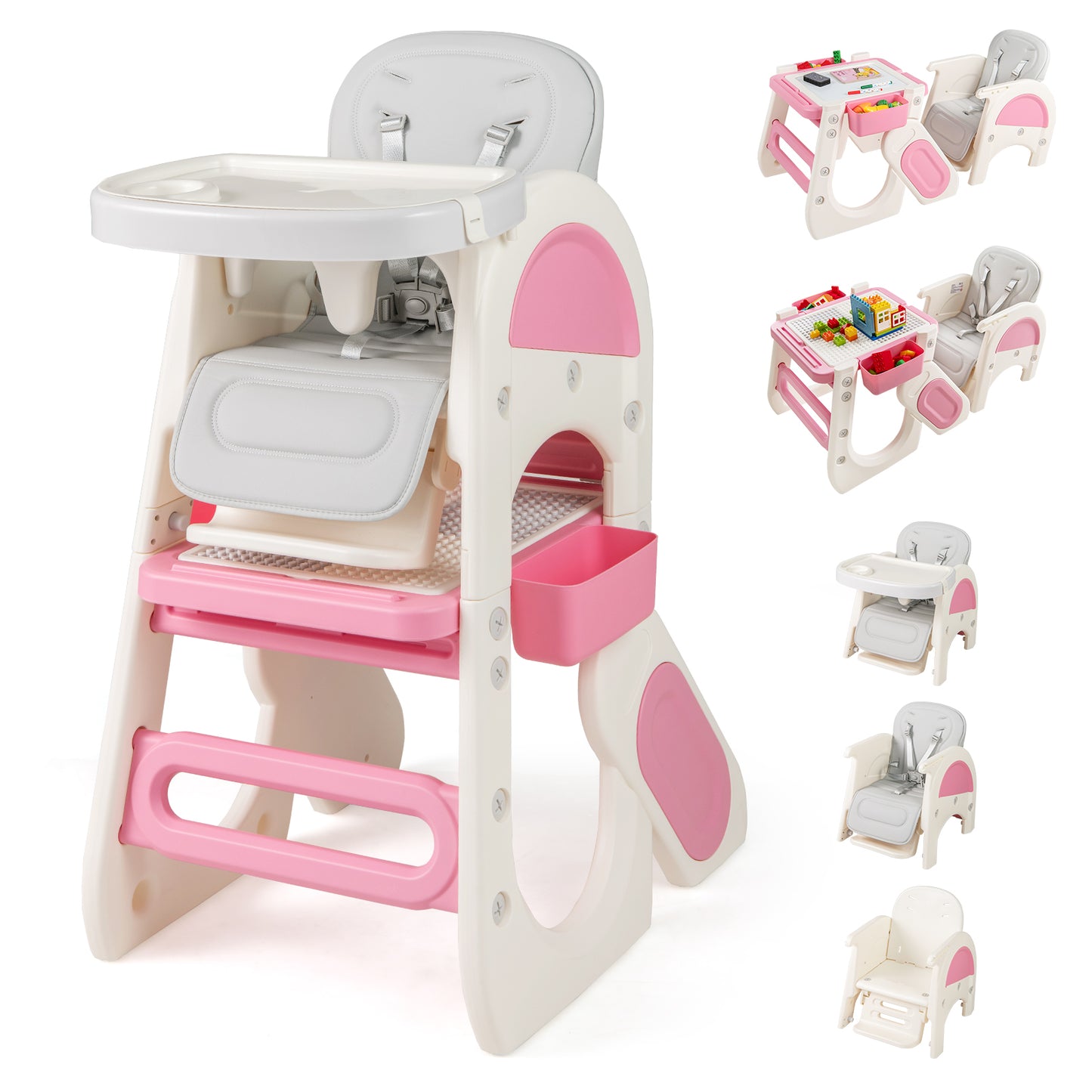 Convertible Baby High Chair with Adjustable Backrest & Tray